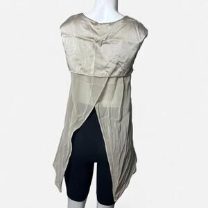 Silk blouse top clean girl shirt sheer mesh spring summer size large champagne